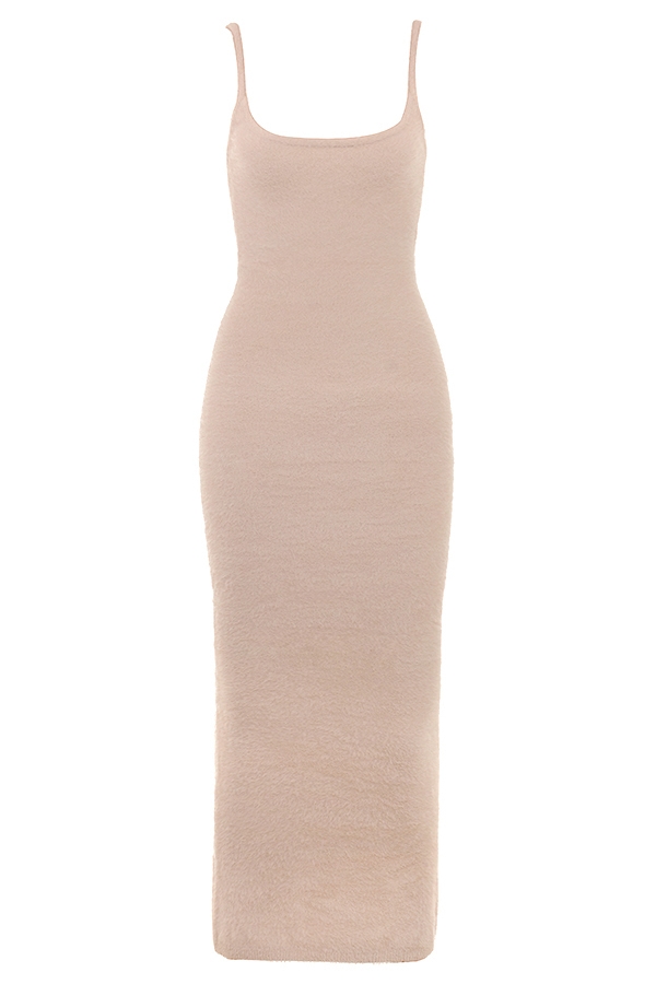 Fayette  Beige Soft Fluffy Knit Maxi Dress — image 8
