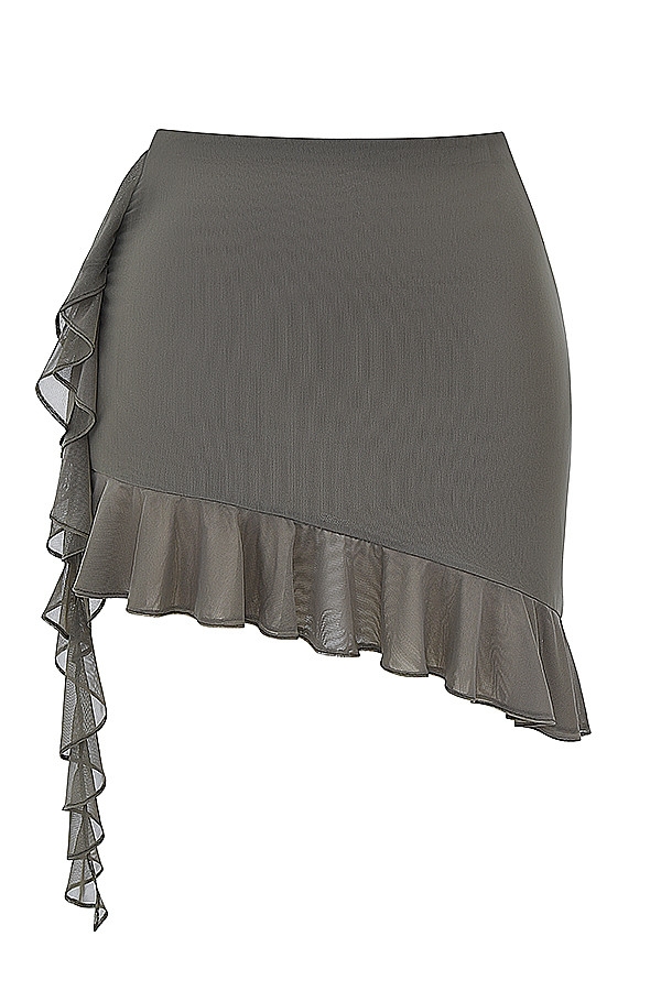 Mistress Rocks Moss Ruffle Asymmetric Mini Skirt - SALE — image 11