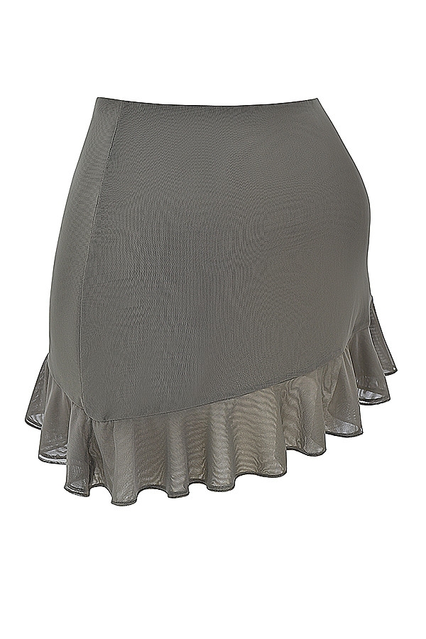 Mistress Rocks Moss Ruffle Asymmetric Mini Skirt - SALE — image 12