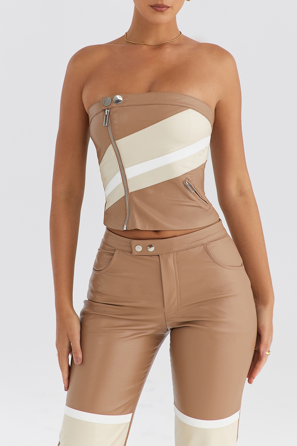 Mistress Rocks Nutmeg Vegan Leather Strapless Top - SALE — image 5