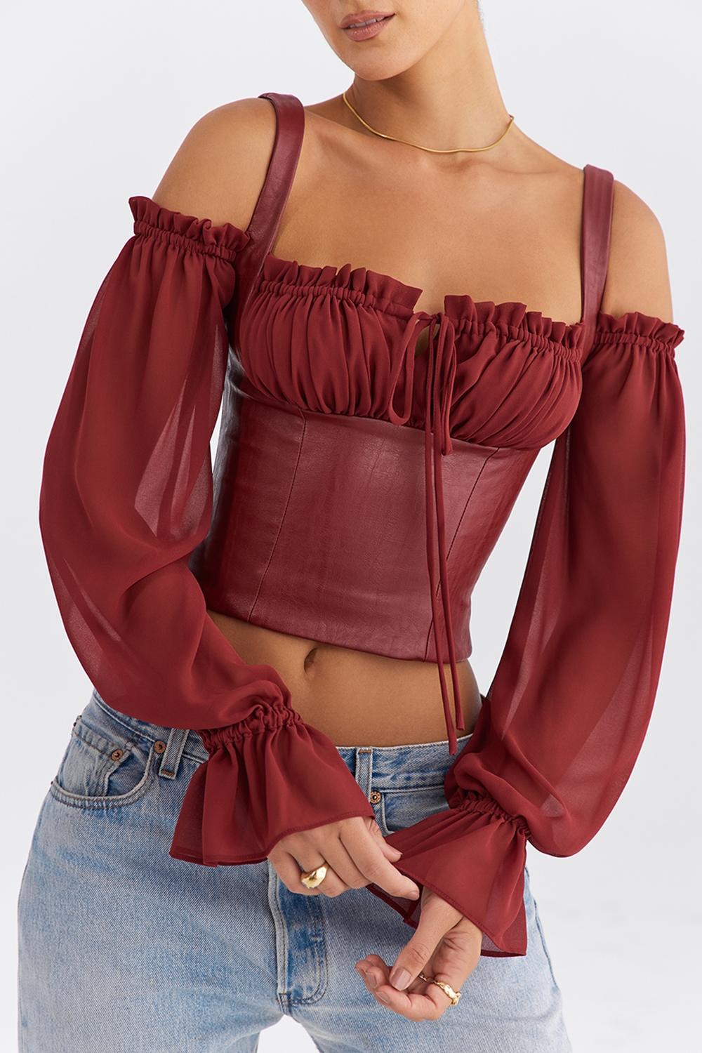 Mistress Rocks Mahogany Puff Sleeve Corset - SALE