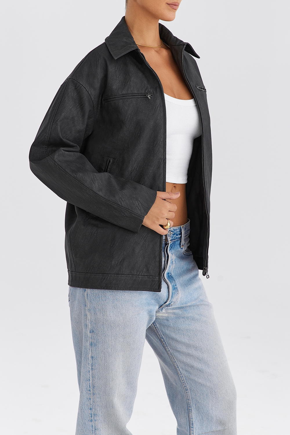 Mistress Rocks Slate Oversized Vegan Leather Jacket - SALE — image 6