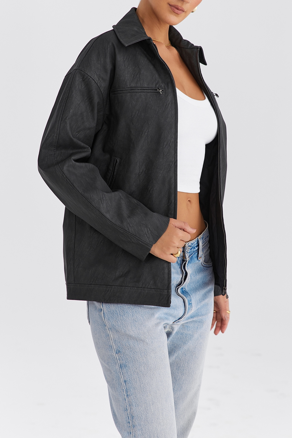 Mistress Rocks Slate Oversized Vegan Leather Jacket - SALE — image 7