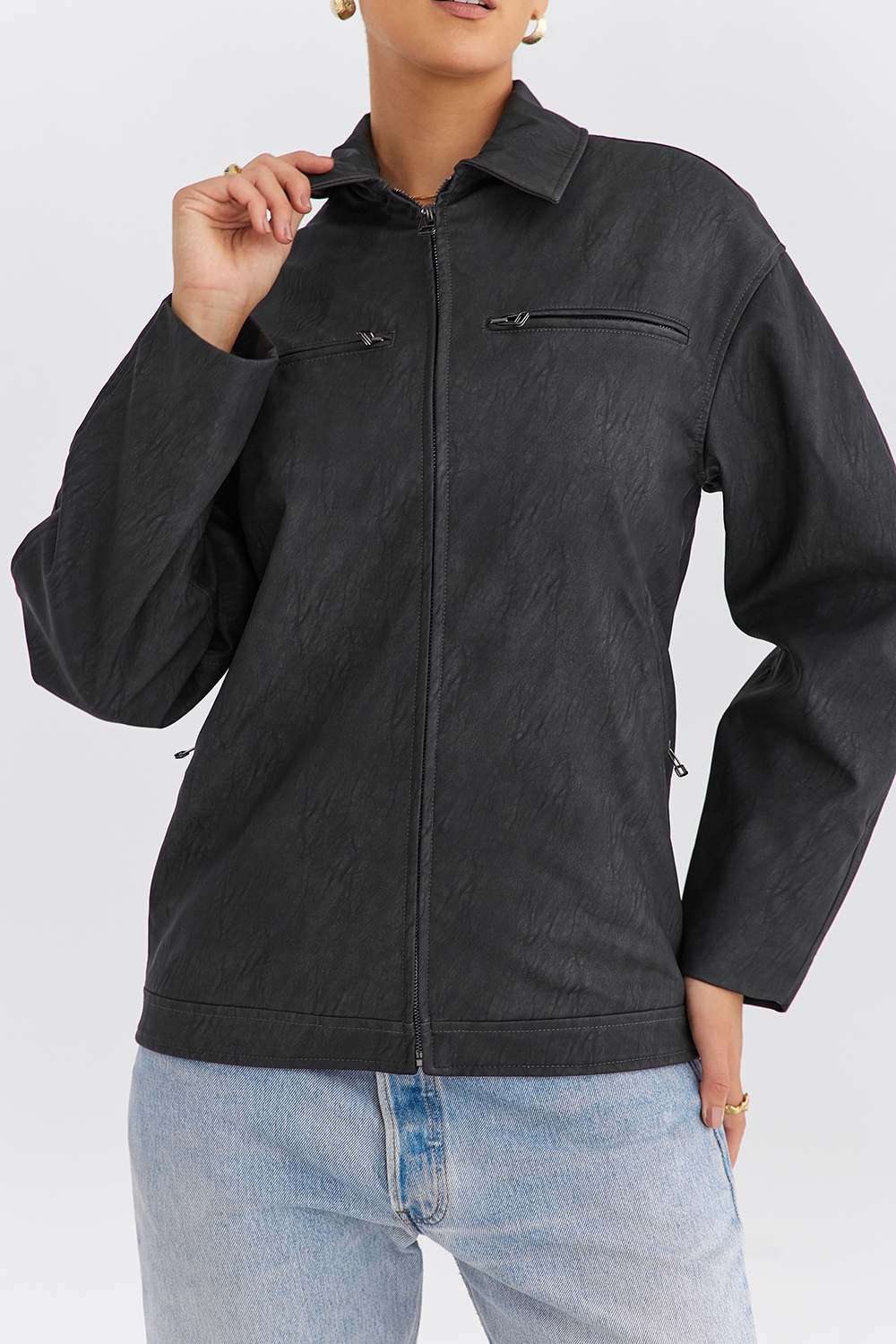 Mistress Rocks Slate Oversized Vegan Leather Jacket - SALE — image 5