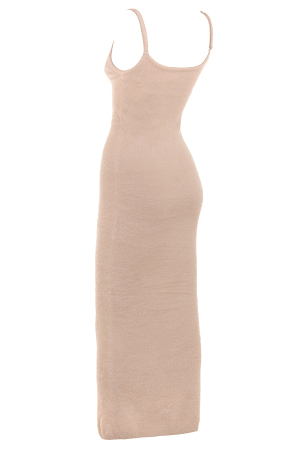 Fayette  Beige Soft Fluffy Knit Maxi Dress — image 9
