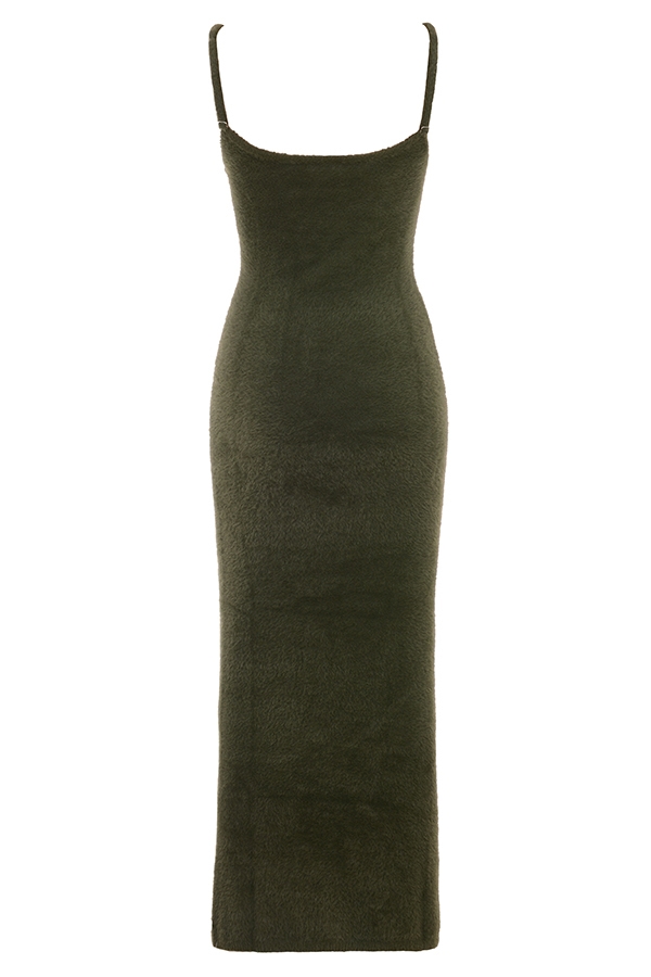 Fayette  Khaki Soft Fluffy Knit Maxi Dress — image 12