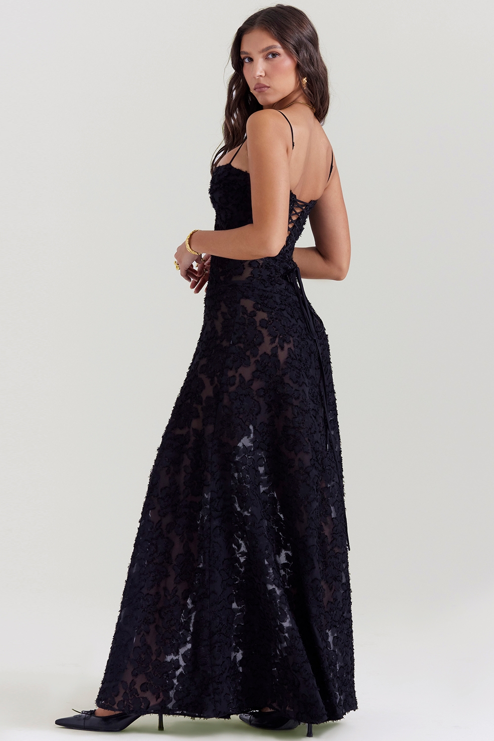 Seren  Black Floral Lace Back Maxi Dress — image 7