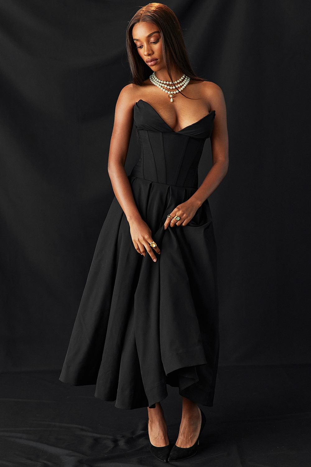 Lady  Black Strapless Midi Dress — image 10