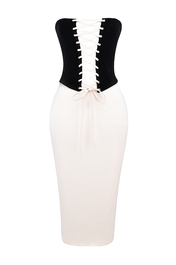 Jaina  Black & Vintage Cream Strapless Corset Dress — image 11