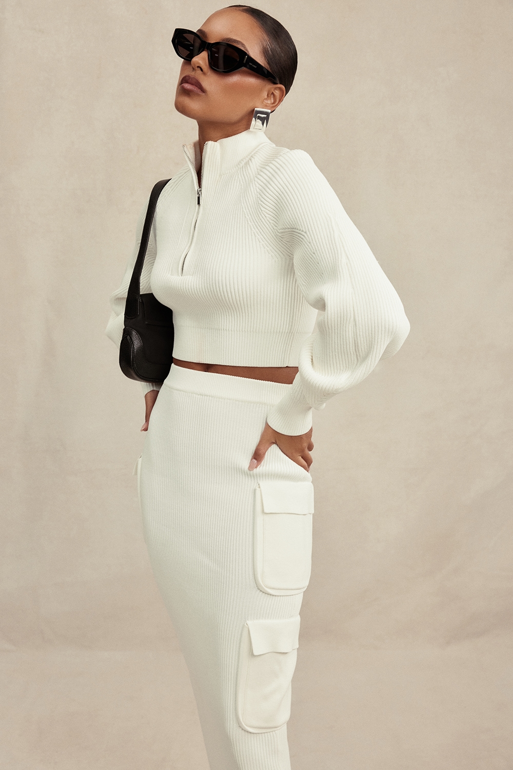 Maeve  White Ribbed Knit Cargo Skirt — image 9