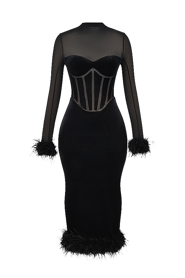 Lianna  Black Velvet Midi Dress — image 15