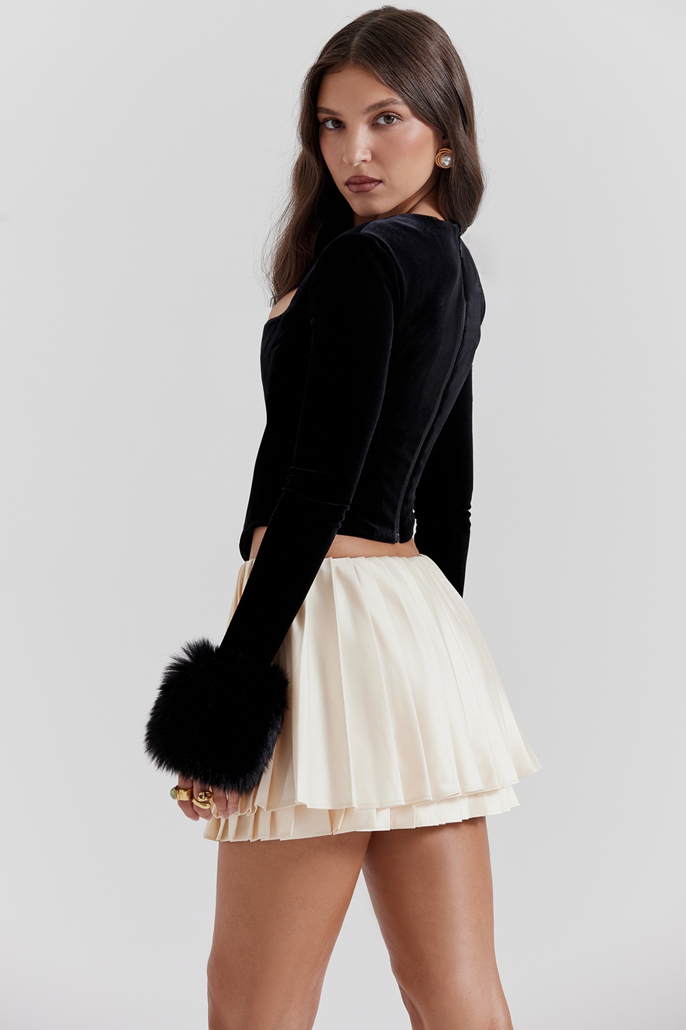 Emira  Ivory Pleated Mini Skirt — image 8
