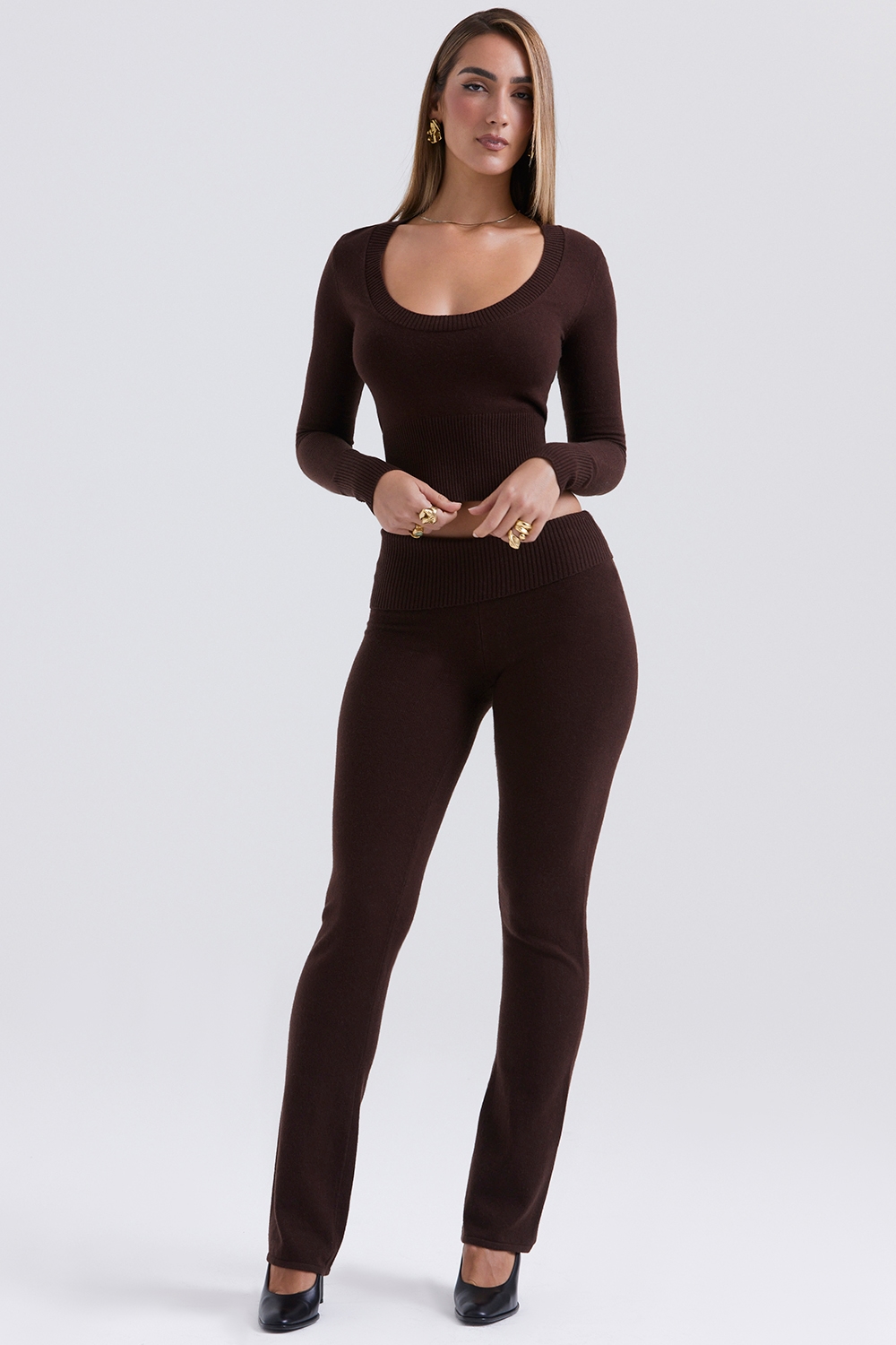 Ama  Chocolate Cashmere Blend Trousers — image 2