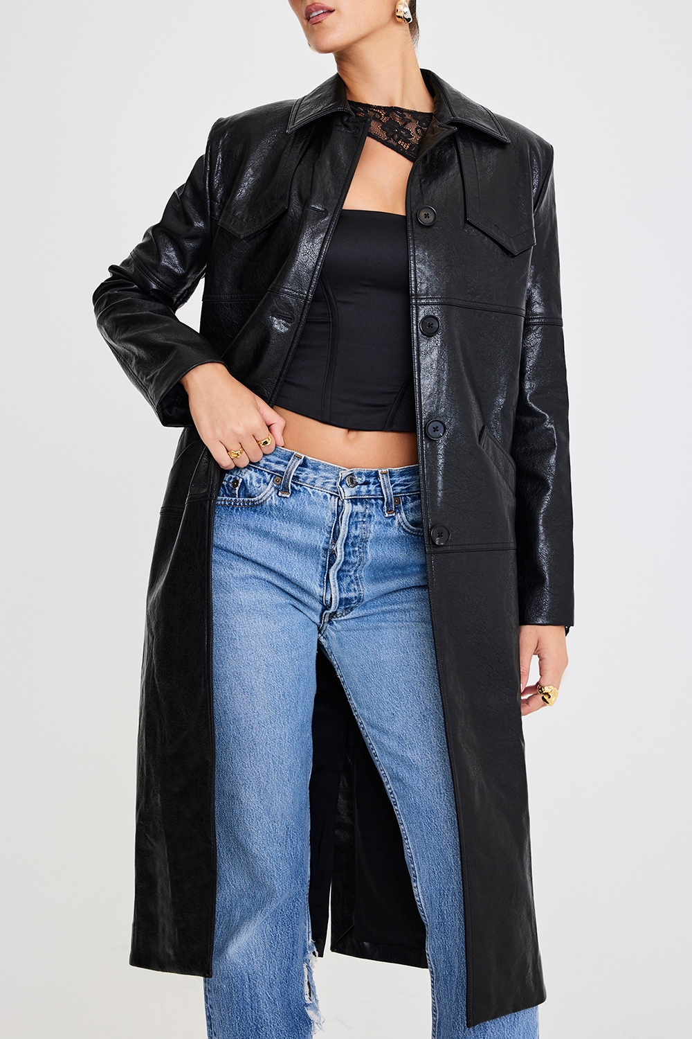 Mistress Rocks Black Tailored Vegan Leather Coat - SALE