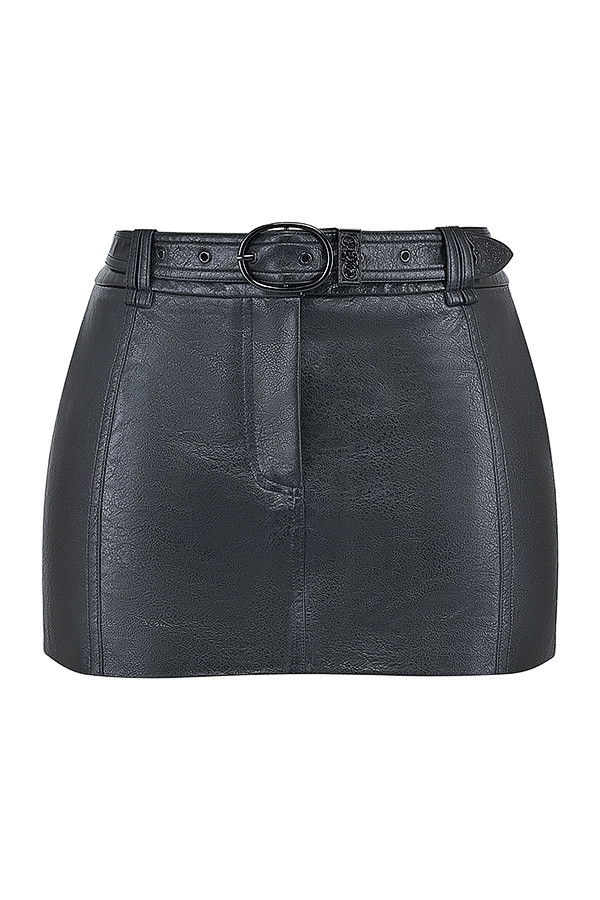 Mistress Rocks Black Belted Vegan Leather Mini Skirt - SALE — image 12