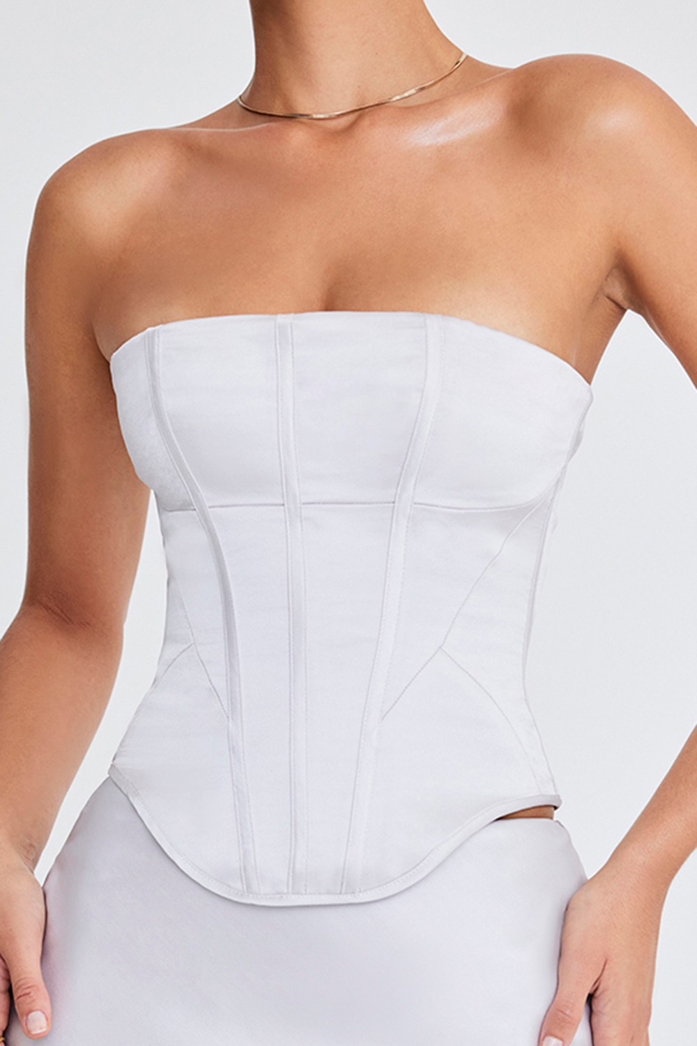 Mistress Rocks Silver Satin Strapless Corset - SALE