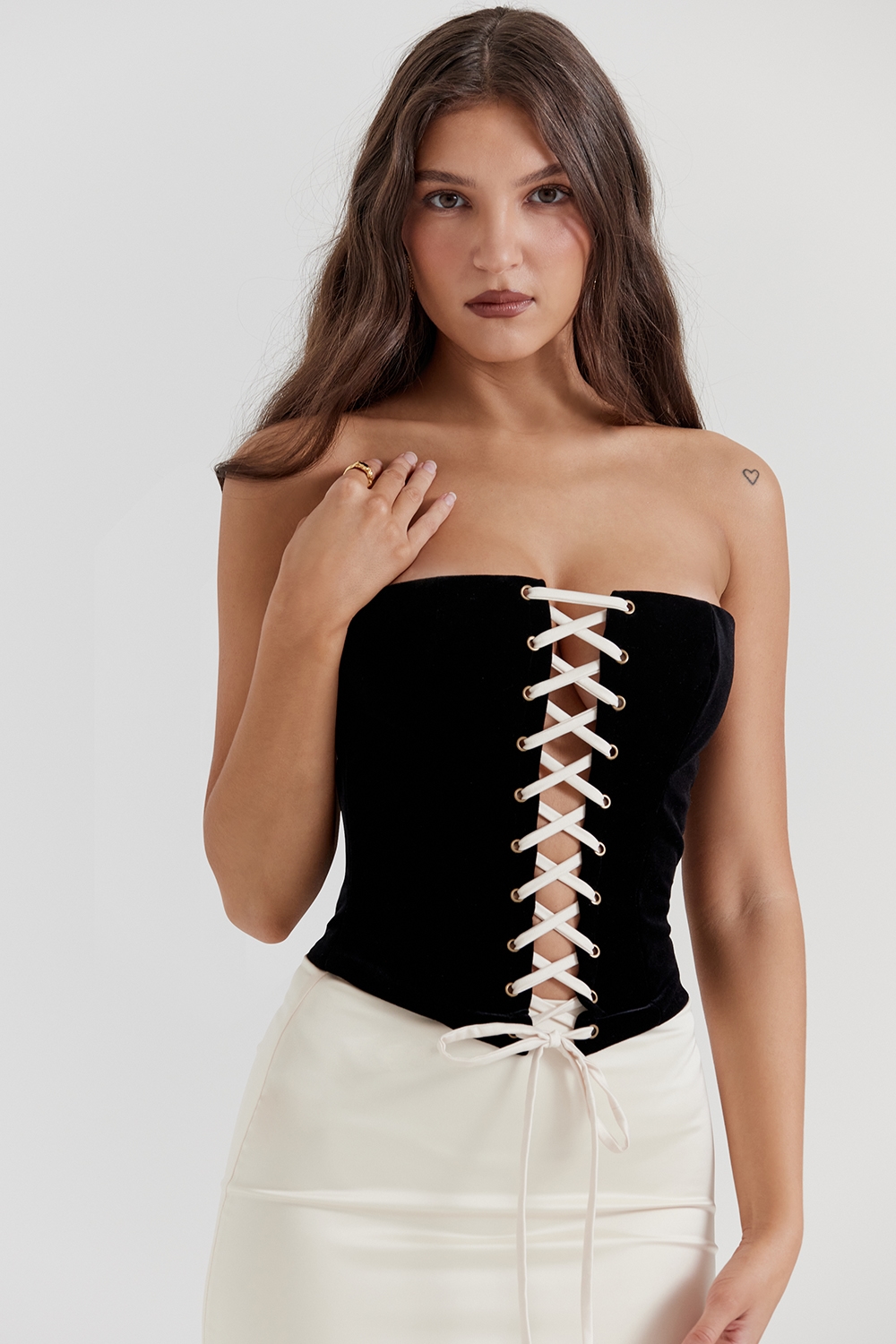 Jaina  Black & Vintage Cream Strapless Corset Dress — image 5