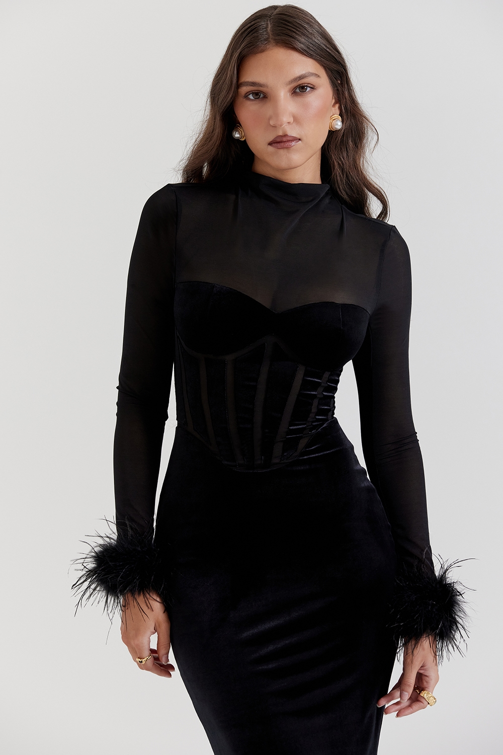 Lianna  Black Velvet Midi Dress — image 7