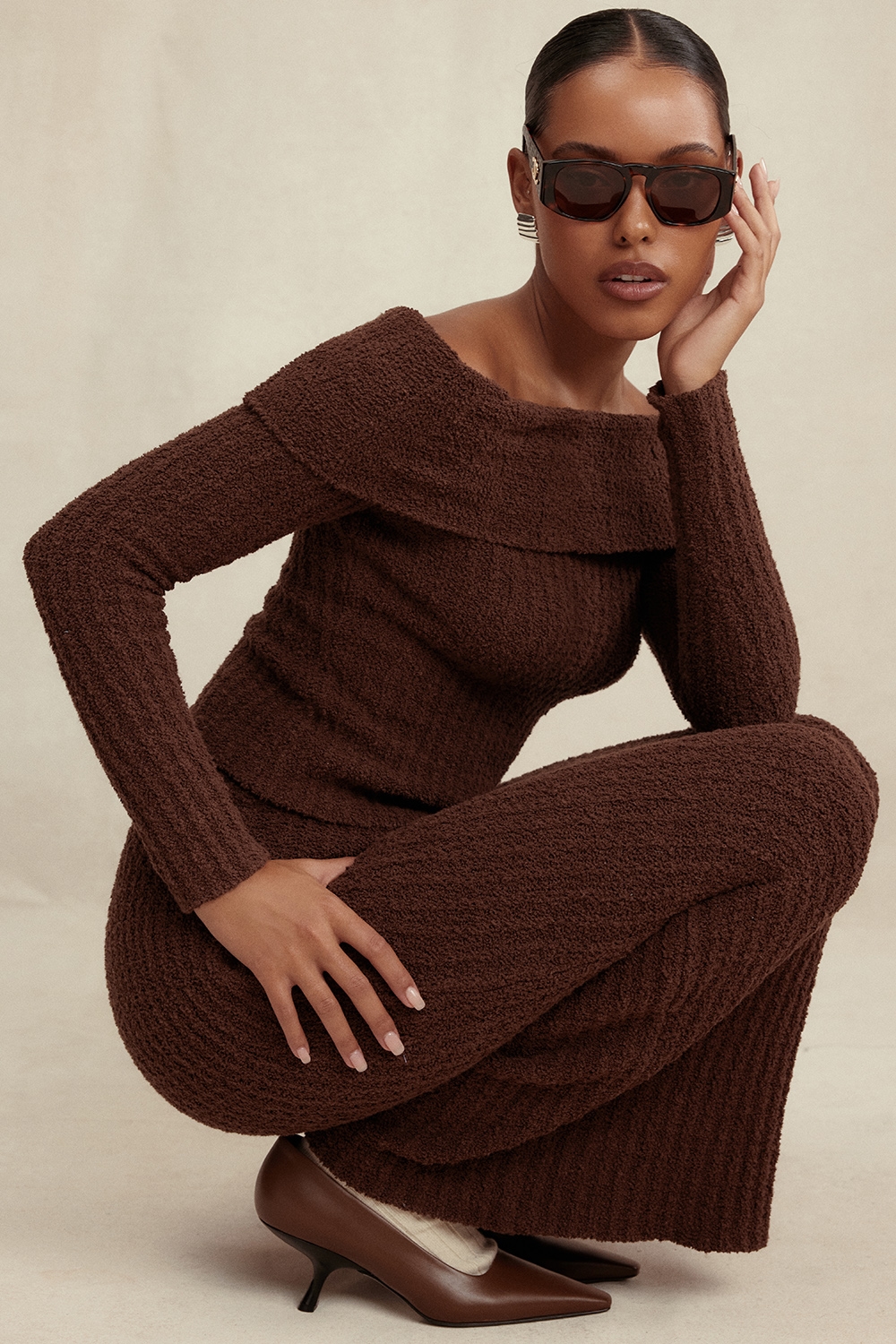 Sloane  Chocolate Soft Cotton Boucle Maxi Skirt — image 6