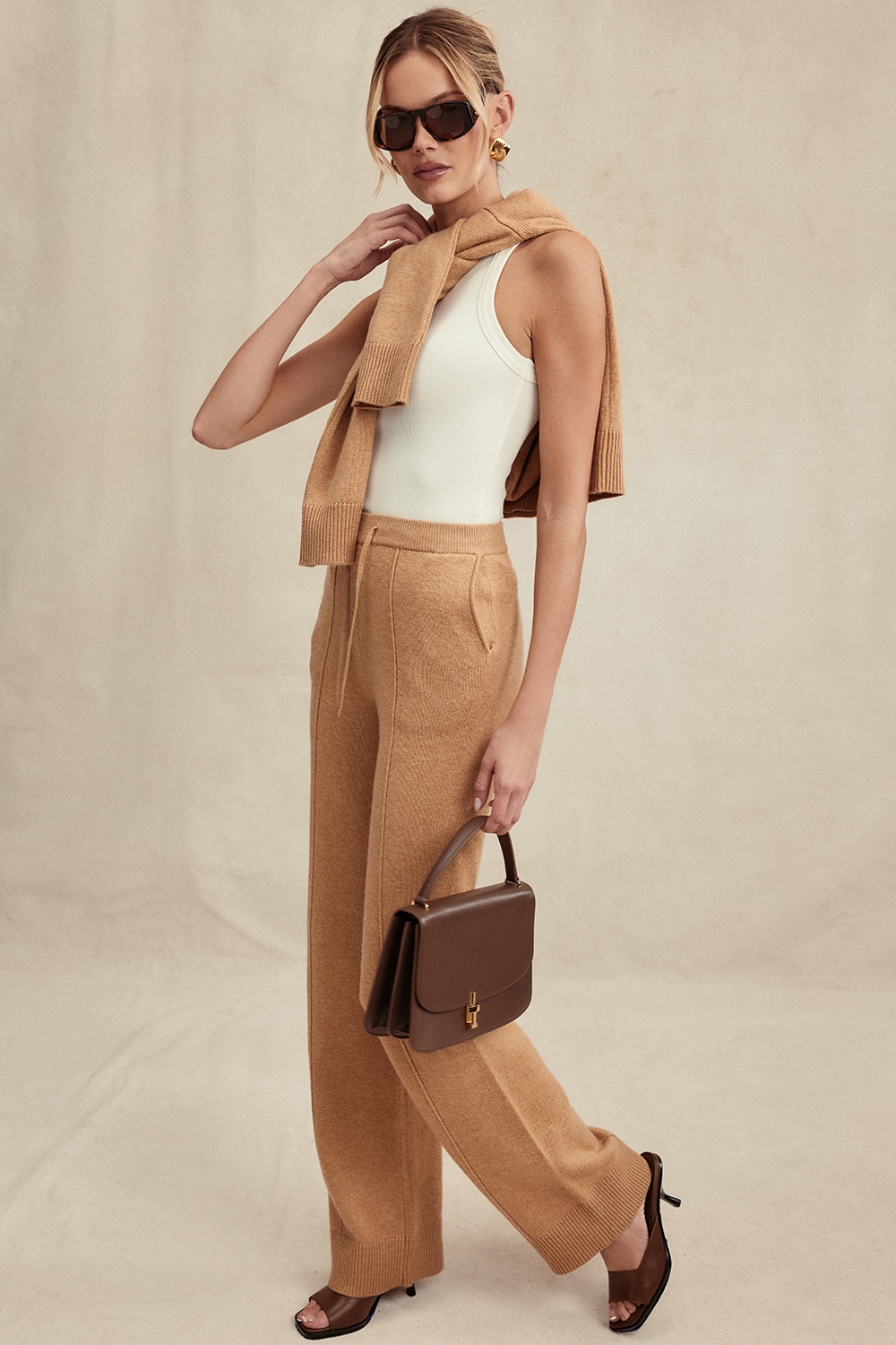 Yalina  Camel Cashmere Blend Trousers — image 7