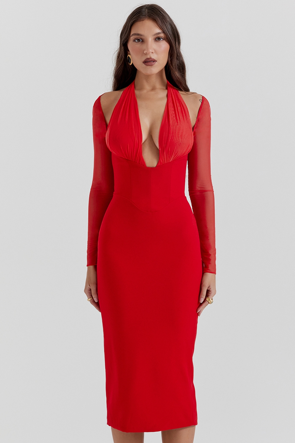 Yasmin  Scarlet Plunge Midi Dress — image 1