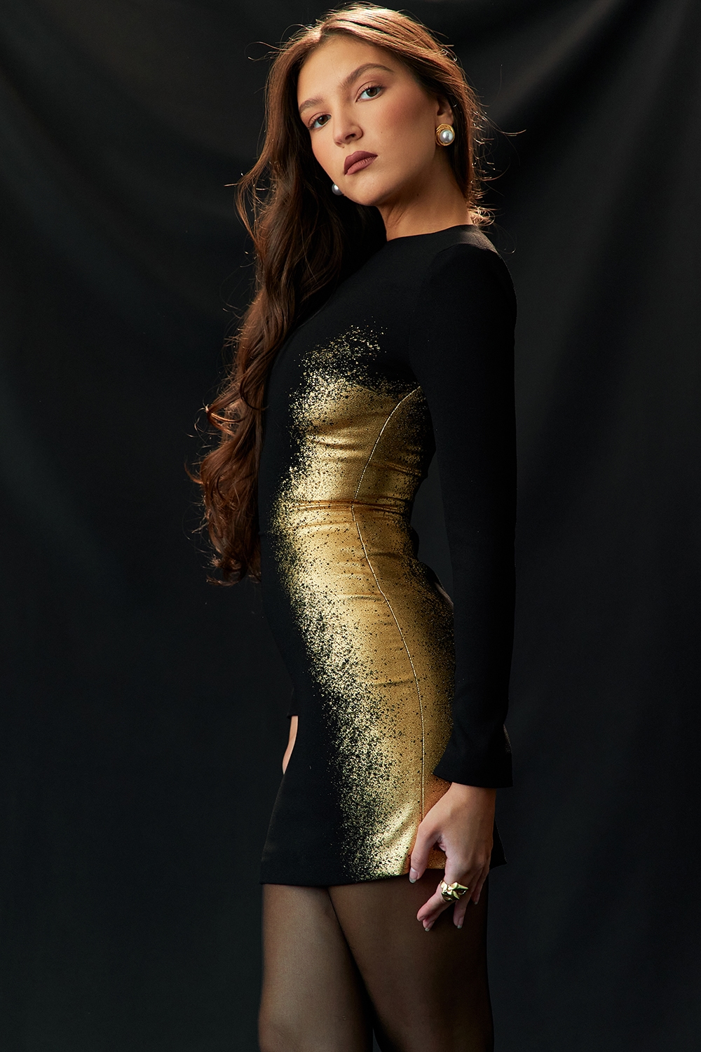 Domenica  Black & Gold Foil Print Mini Dress — image 10