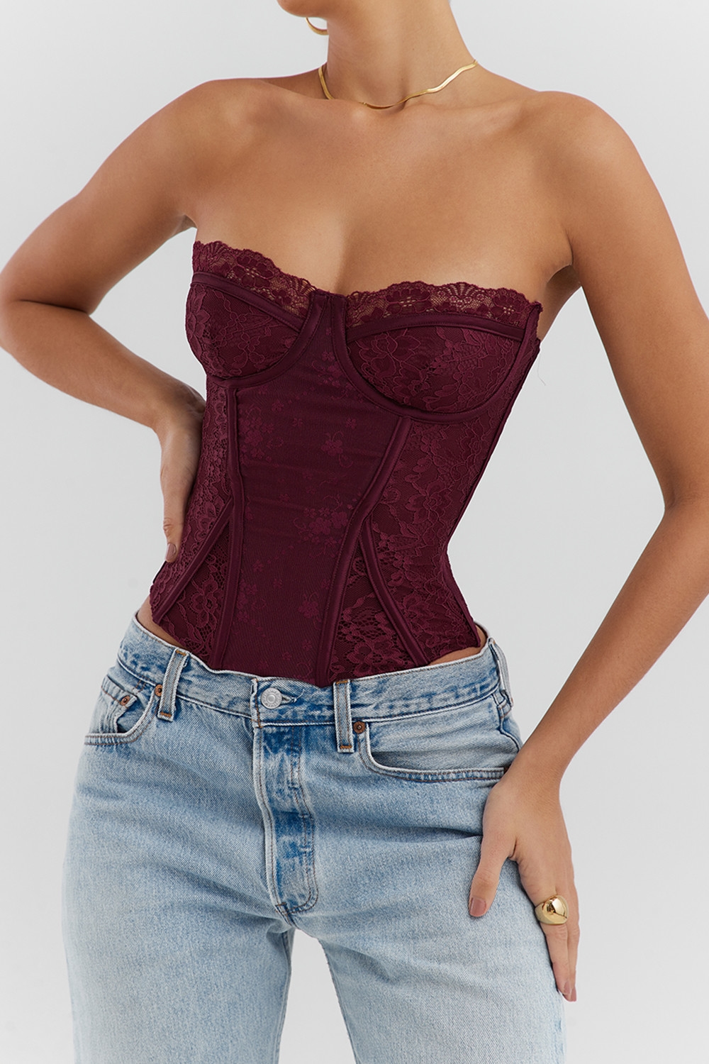 Mistress Rocks Black Cherry Lace Underwired Corset - SALE
