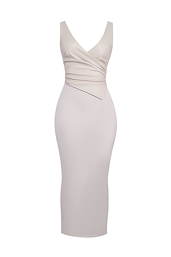 Laria  Ecru Vegan Leather Maxi Dress — image 12