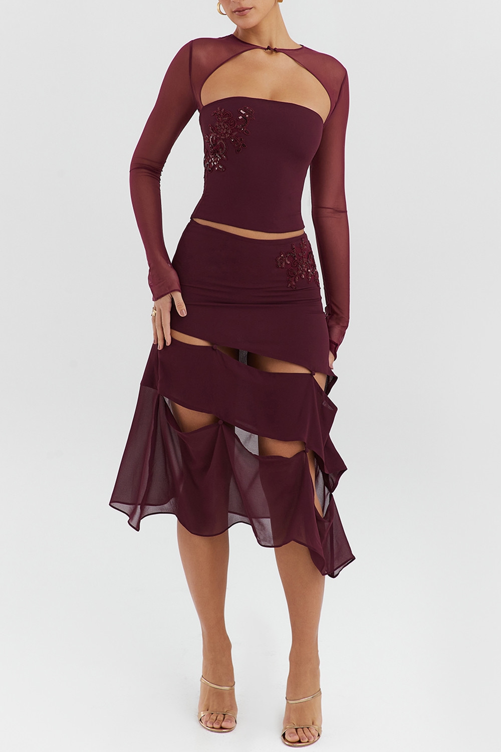 Mistress Rocks Black Cherry Embellished Midi Skirt - SALE — image 3