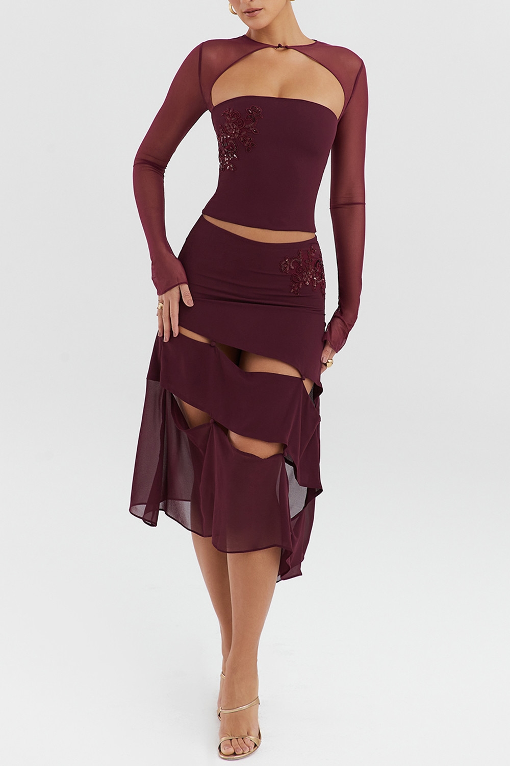 Mistress Rocks Black Cherry Embellished Midi Skirt - SALE — image 6