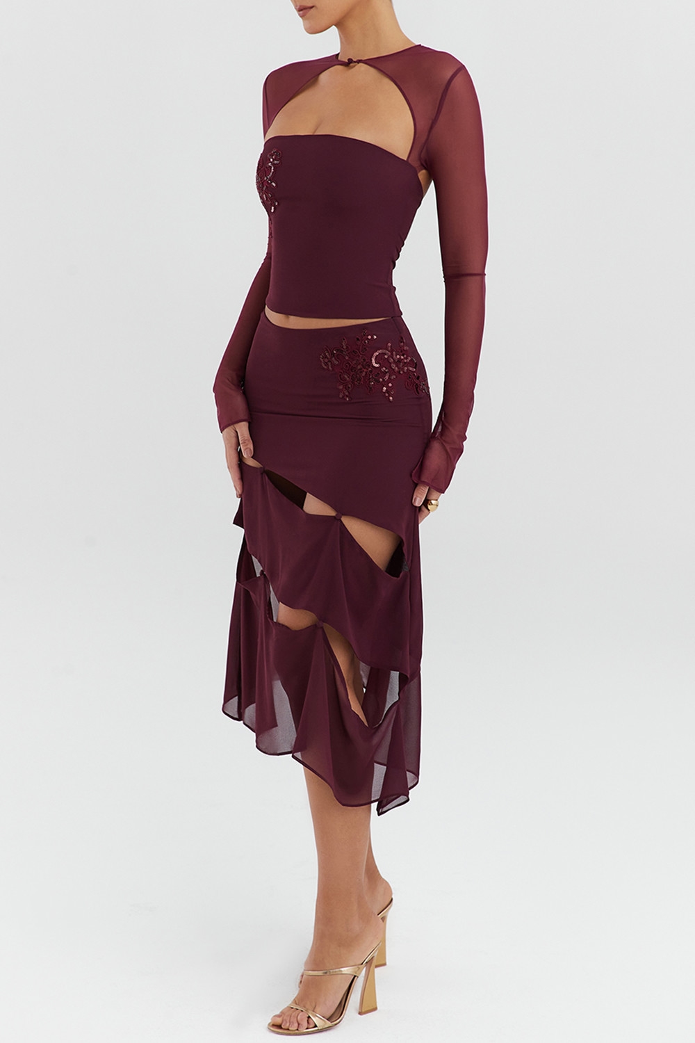 Mistress Rocks Black Cherry Embellished Midi Skirt - SALE — image 7
