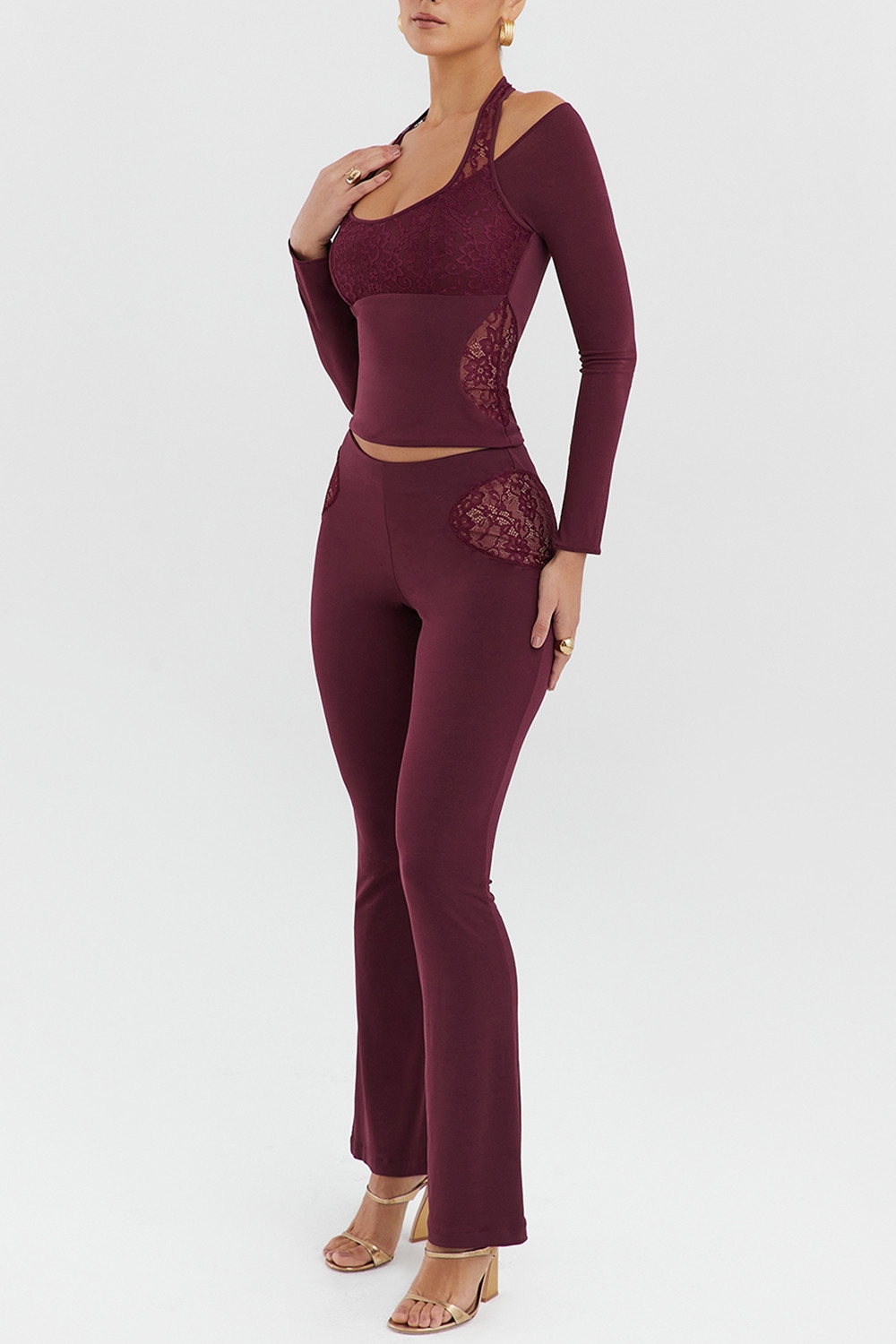 Mistress Rocks Black Cherry Lace Trim Trousers - SALE — image 7