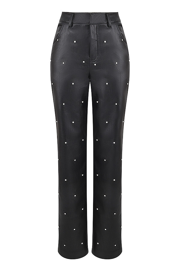 Mistress Rocks Black Vegan Leather Crystal Embellished Trousers - SALE — image 10