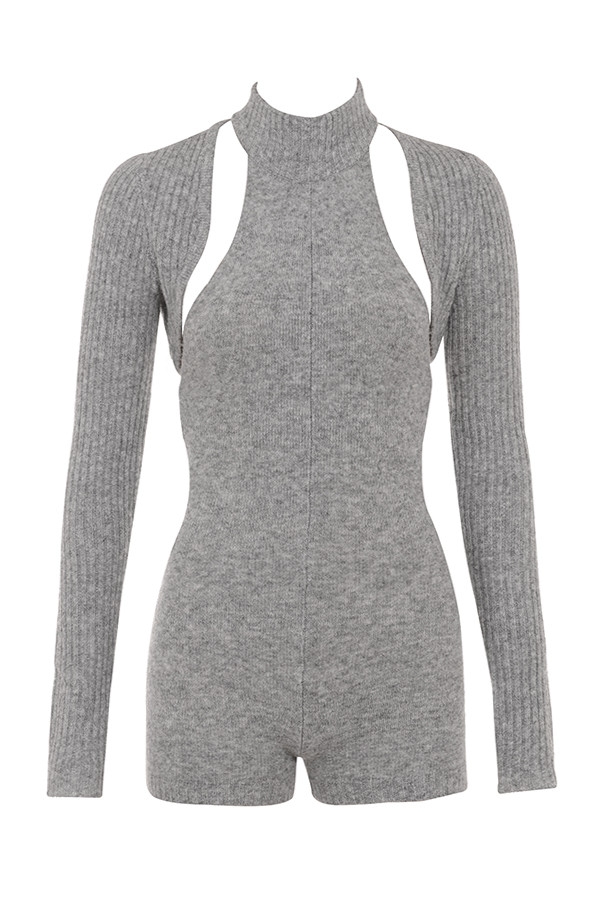 Mistress Rocks Grey Marl Knitted Playsuit With Shrug - SALE — image 8
