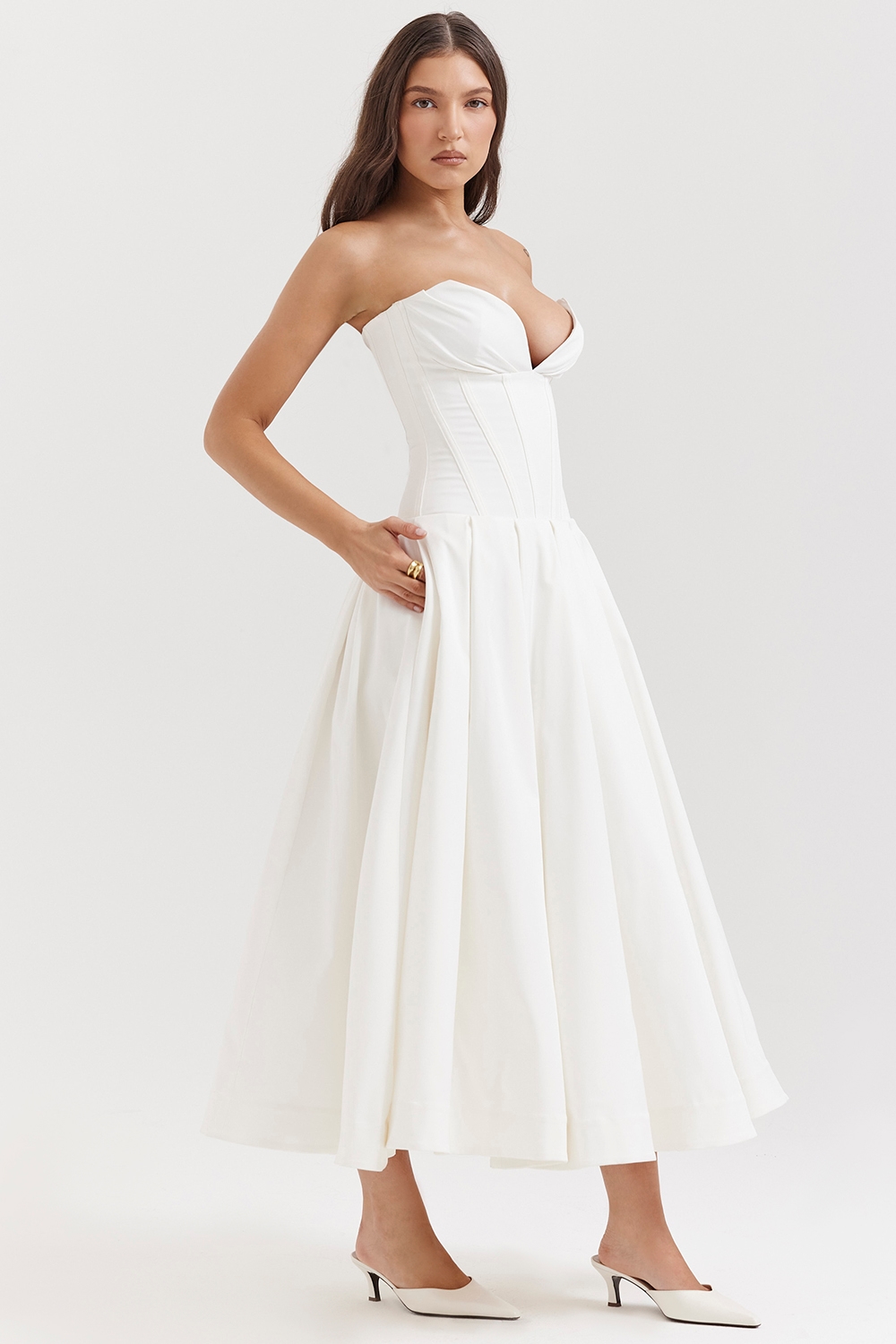 Lady  White Strapless Midi Dress — image 6
