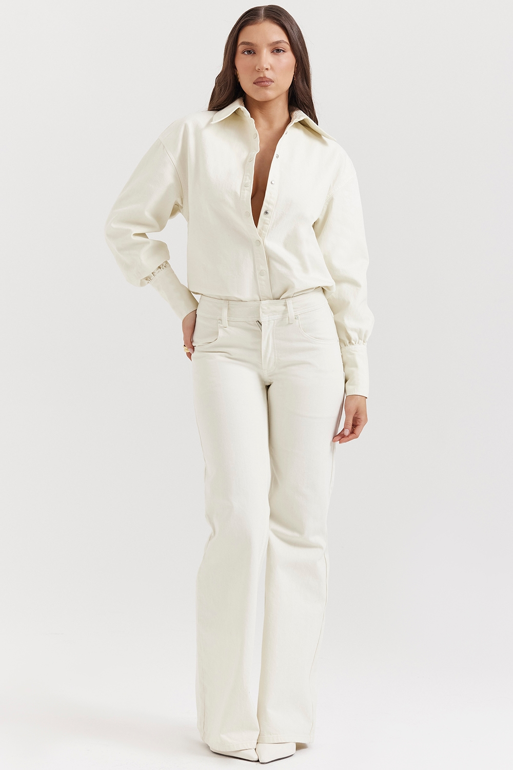 Marli  Ivory Wide Leg Flared Jeans — image 8
