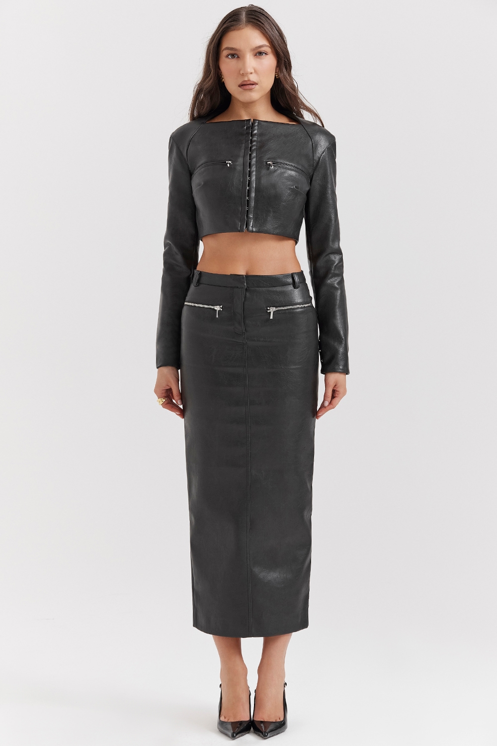 Ione  Black Vegan Leather Cropped Top — image 3