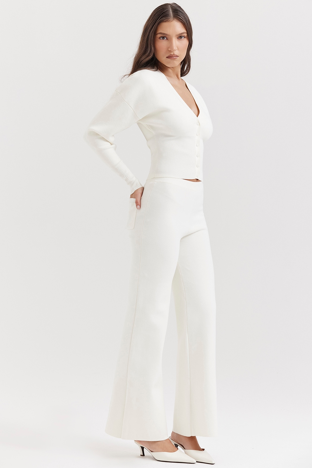 Vanna  Off White Cotton Knitted Trousers — image 6