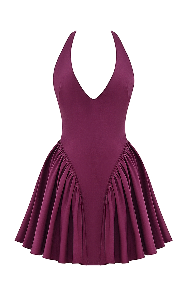 Valentia  Wine Halter Mini Dress — image 13