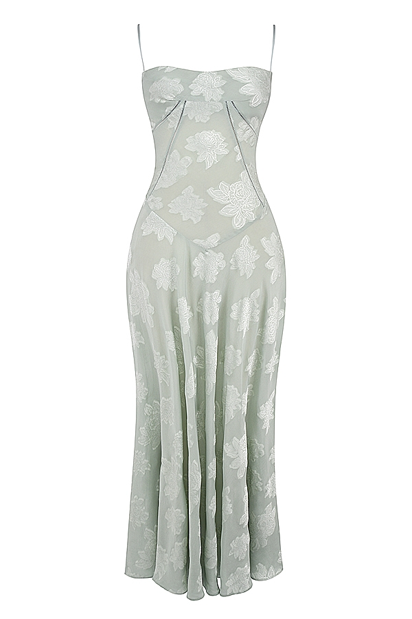 Seren  Pistachio Floral Lace Back Maxi Dress — image 11