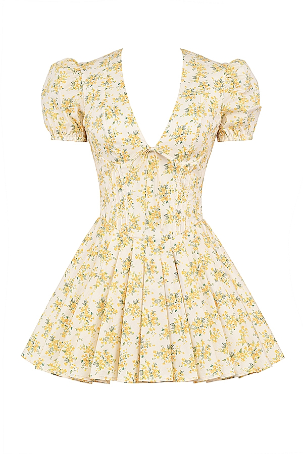 Imani  Buttercup Vintage Floral Print Pleated Cotton Mini Dress — image 15