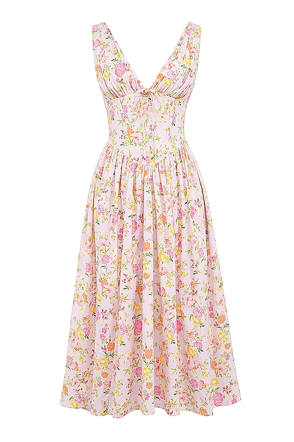 Emmelina  Pink Meadow Print Cotton Corset Sundress — image 13