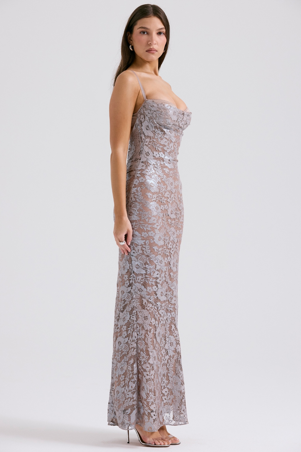 Azzurra  Ice Blue Lace Godet Gown — image 5