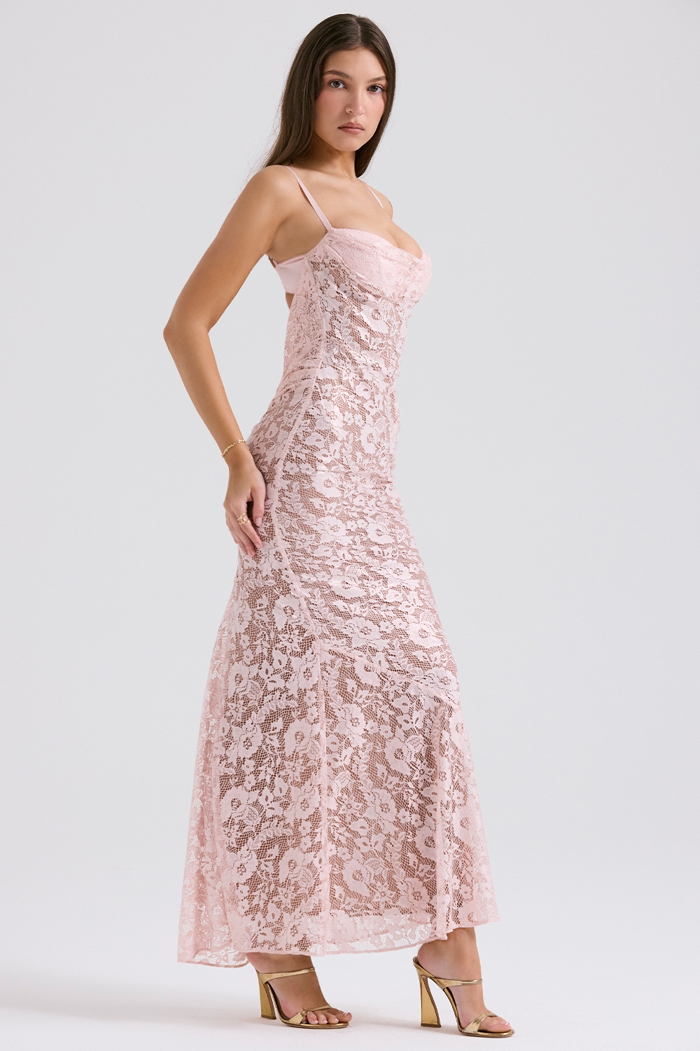 Azzurra  Rose Pink Lace Godet Gown — image 6