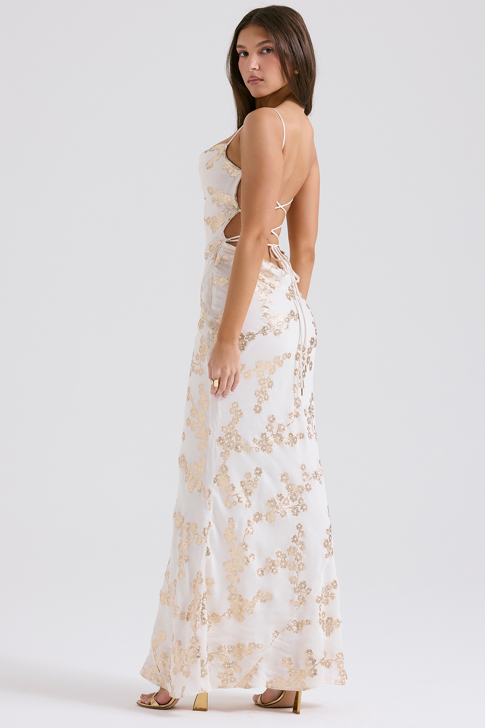 Capriana  White & Gold Jacquard Satin Gown — image 7