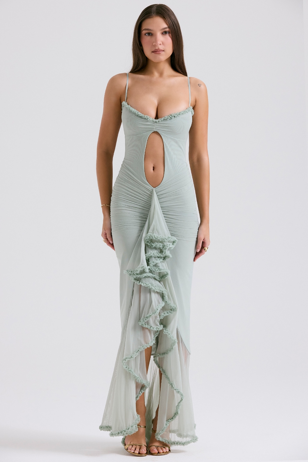 Gabriella  Pistachio Ruffled Front Gown — image 3