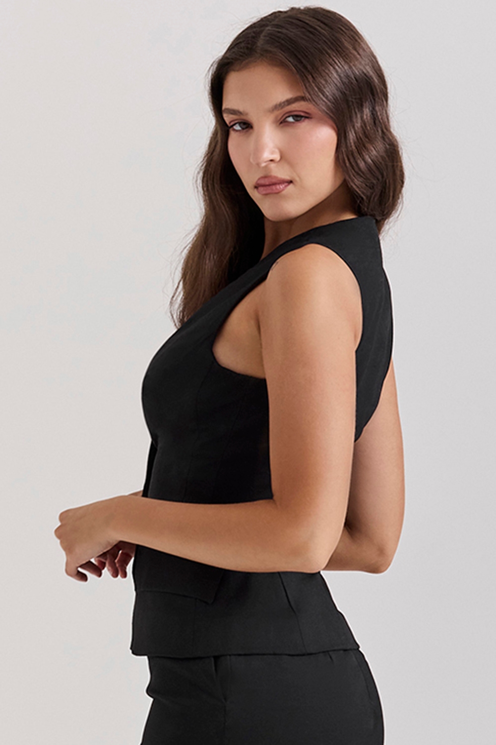 Juliet  Black Sleeveless Tuxedo Top — image 9