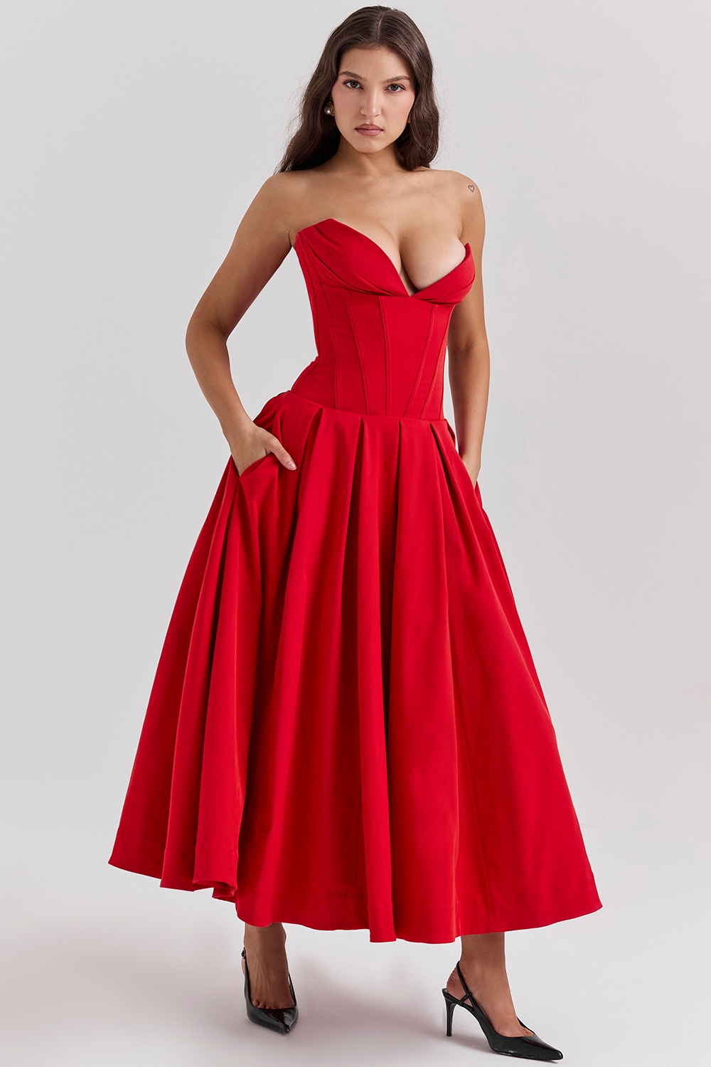 Lady  Scarlet Strapless Midi Dress — image 3