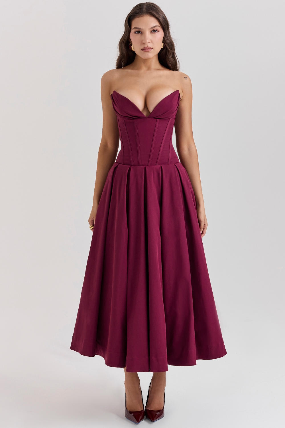 Lady  Wine Strapless Midi Dress — image 3