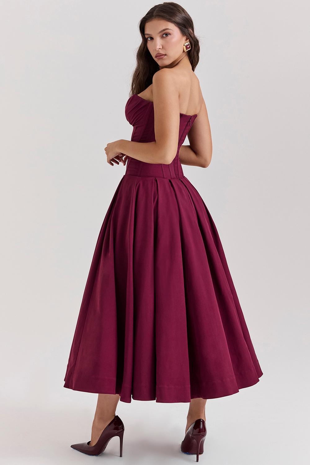 Lady  Wine Strapless Midi Dress — image 9